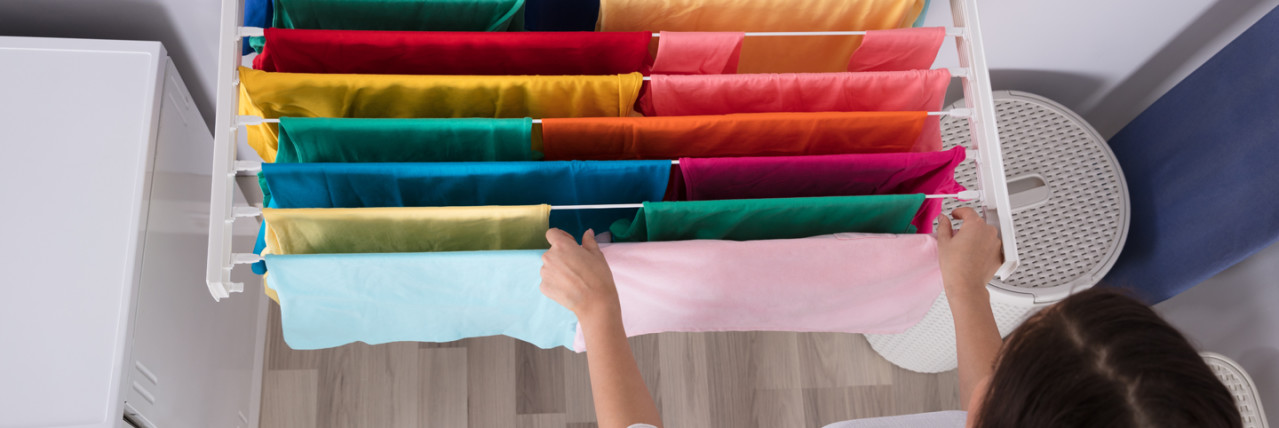 Clothes on a drying rack